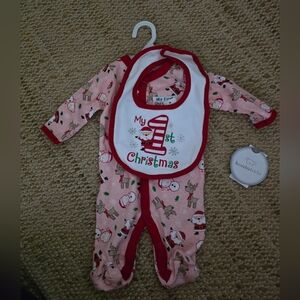 NWT Koala Kids Pink My First Christmas Footie with Bib
